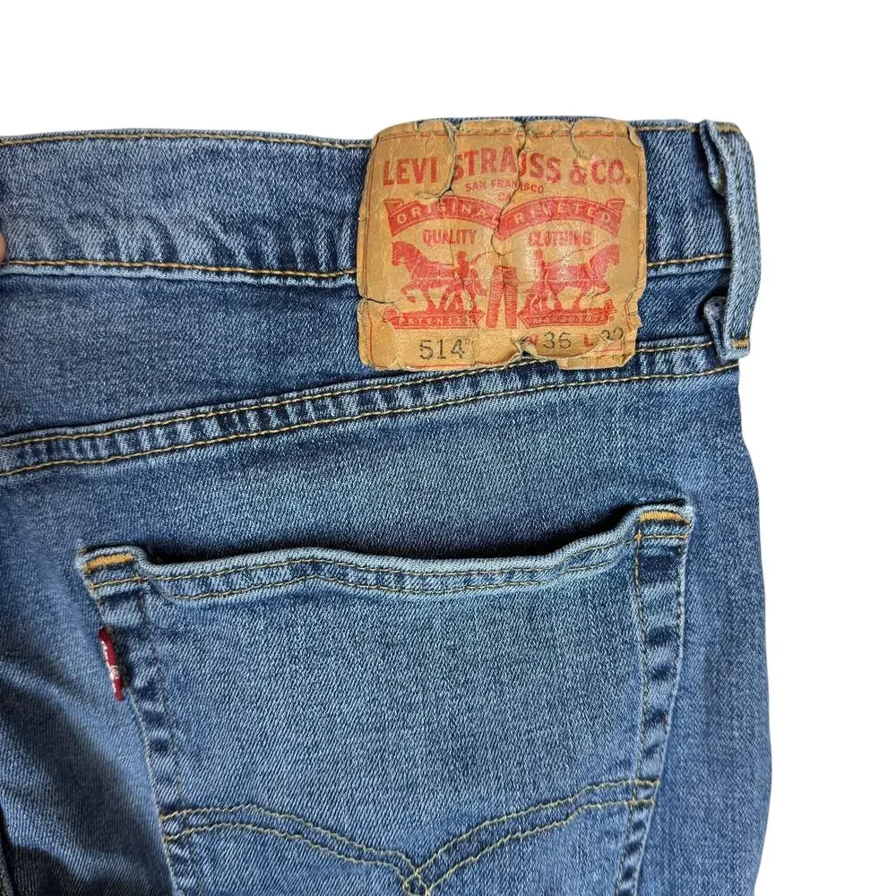 Levi's 514 Jeans Mens 36x32 Blue Denim Stretch Medium Wash Mid-Rise Straight Fit